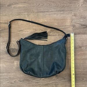 margot Dark Green Leather Hobo Crossbody with Tassel
